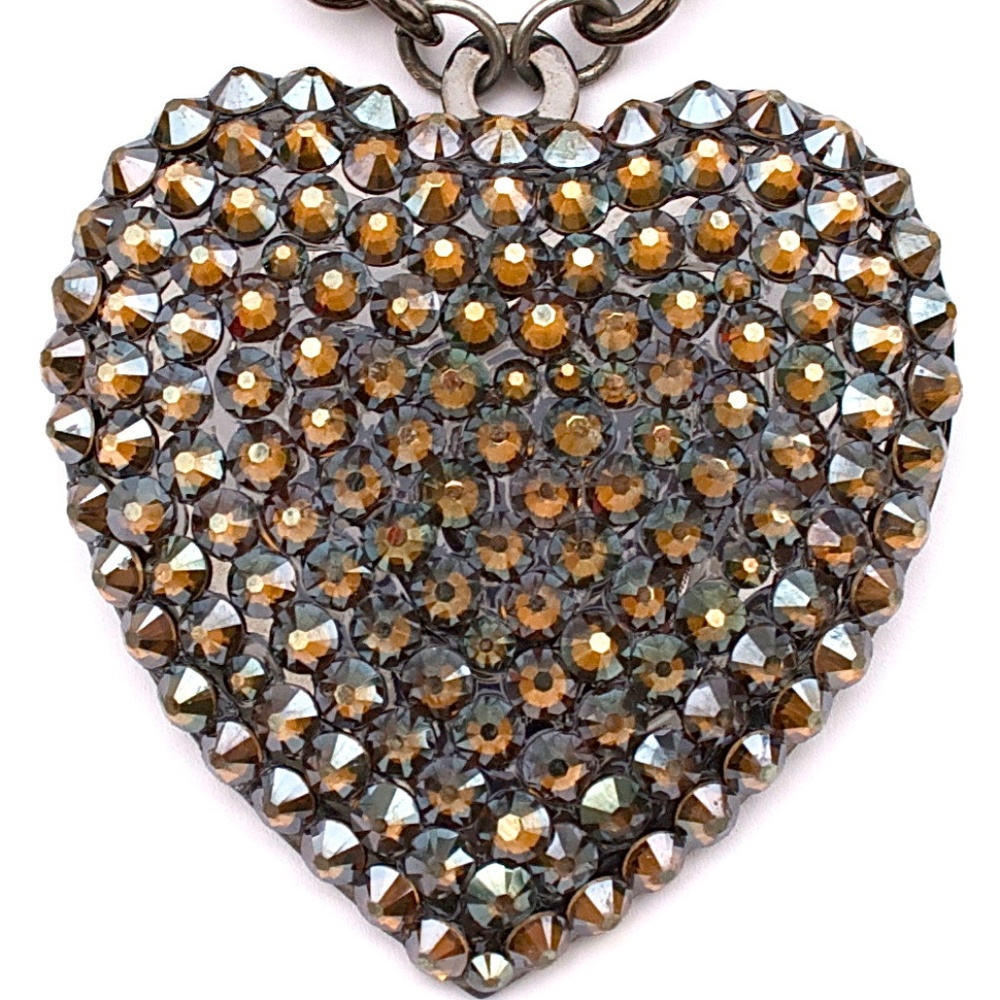 BRONZE NUGGET RHINESTONE HEART NECKLACE